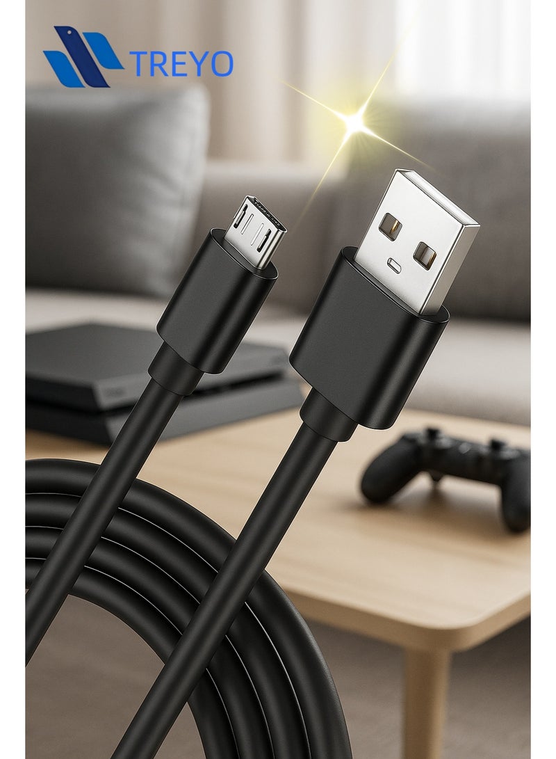 ترييو كابل شحن USB سريع لجهاز PS4، كابل Micro USB متين لأجهزة تحكم PS4، وسامسونج جالاكسي، وLG، وكيندل والمزيد - تصميم مقاوم للتشابك - Image 2