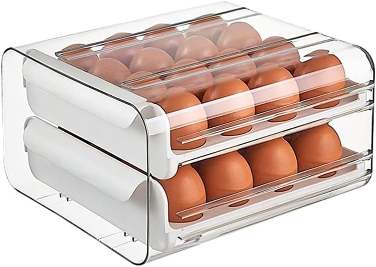 Genaric Next Store 2 Tier Plastic Egg Storage Box with Double Drawer, Keep Eggs Fresh and Organized in Refrigerator