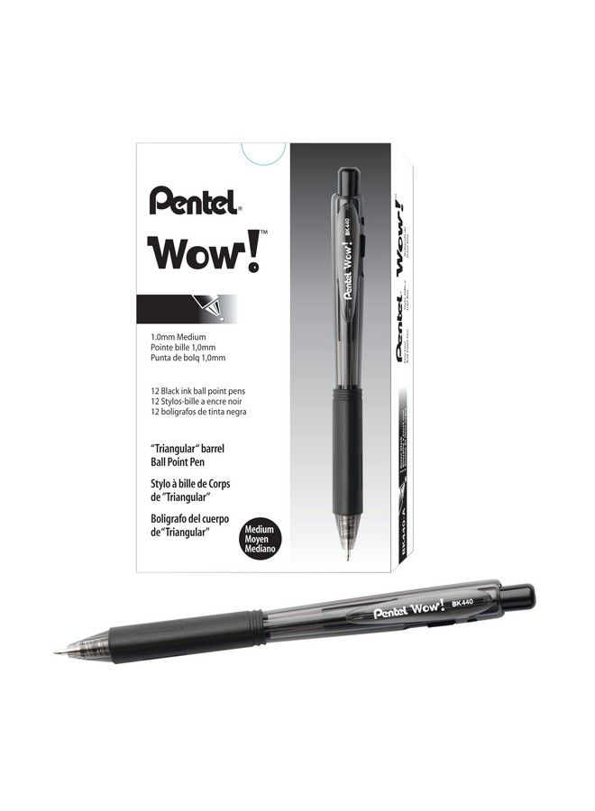 Pentel أقلام حبر جاف قابلة للسحب ® Wow!™ نقطة متوسطة 1.0 مم أسطوانات شفافة سوداء حبر أسود عبوة من 12 - Image 2