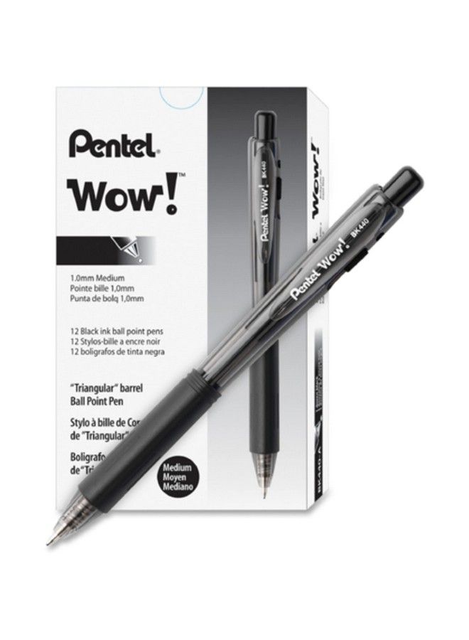 Pentel أقلام حبر جاف قابلة للسحب ® Wow!™ نقطة متوسطة 1.0 مم أسطوانات شفافة سوداء حبر أسود عبوة من 12 - Image 5
