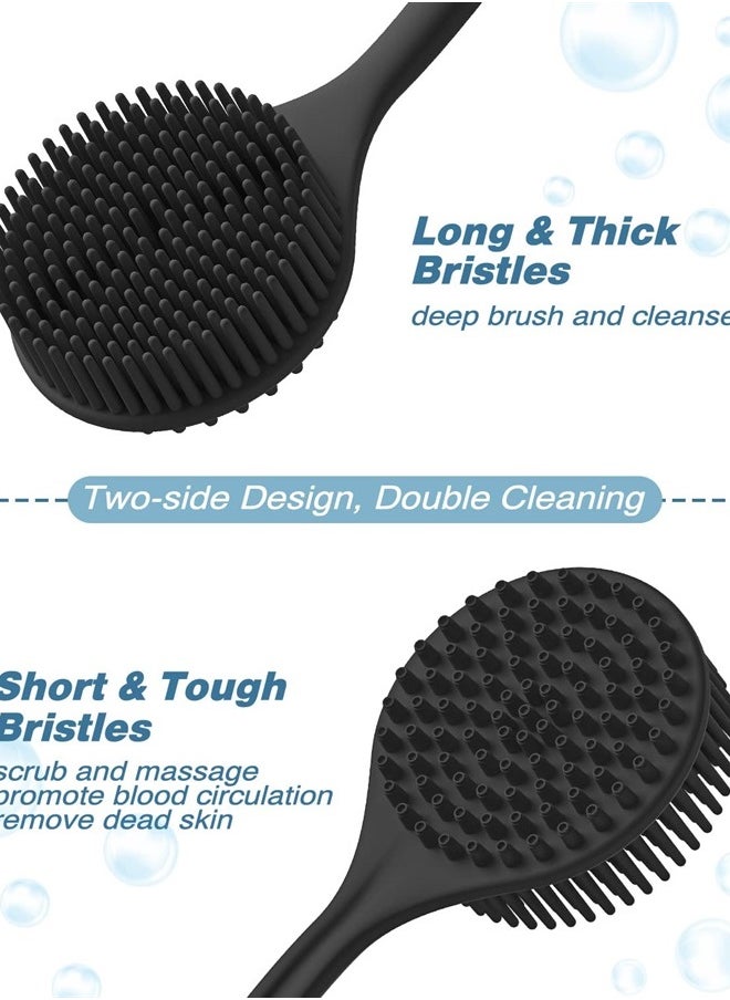 Manmihealth ManmiHealth Silicone Back Scrubber for Shower(Thick Bristles), Body Scrubber with 15'' Long Handle, Light & Easy-to-Hold Shower Brush for Skin Exfoliating and Massaging, Not Good in Lathering.(Black)  - Image 1