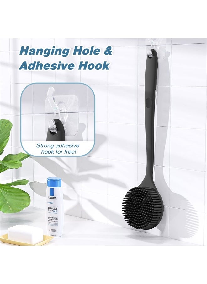 Manmihealth ManmiHealth Silicone Back Scrubber for Shower(Thick Bristles), Body Scrubber with 15'' Long Handle, Light & Easy-to-Hold Shower Brush for Skin Exfoliating and Massaging, Not Good in Lathering.(Black)  - Image 2