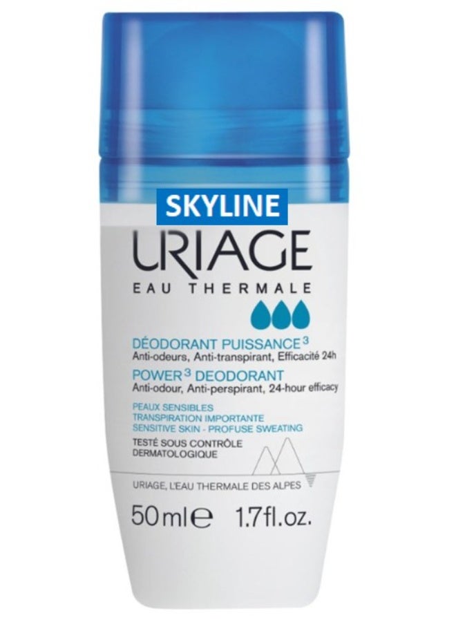 سكاي لاين Uriage Power 3 Anti-Perspirant Deodorant Roll-On 50ml – Long-Lasting Sweat & Odor Protection - Image 1