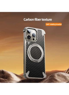 Oatsbasf Luxury New Design Carbon Fiber Case with Phone Ring Grip Frameless for iPhone 15 Pro Max Silver  - Image 3