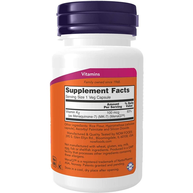 Now Foods MK-7 Vitamin K-2 100mcg Vegetable Capsules 60's - Image 3