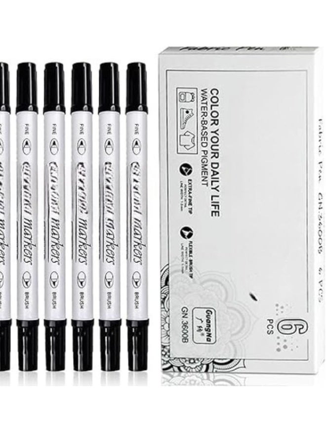 كاست ويف أقلام ماركر قماشية لتحديد القماش باللون الأسود مزدوجة الأطراف مقاومة للماء والبهتان للملابس وتلوين التيشيرتات والأحذية والشنط القماشية والطواقي والحرف اليدوية، 6 قطع - Image 1
