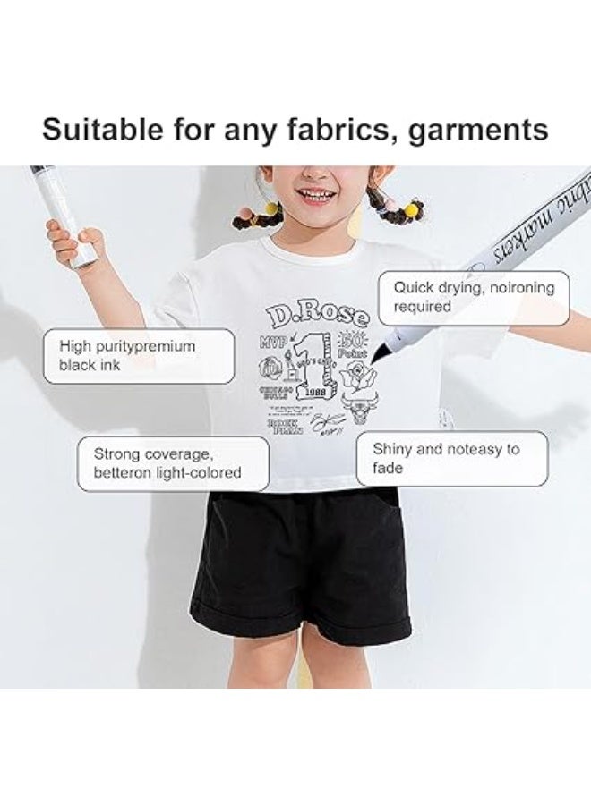 كاست ويف أقلام ماركر قماشية لتحديد القماش باللون الأسود مزدوجة الأطراف مقاومة للماء والبهتان للملابس وتلوين التيشيرتات والأحذية والشنط القماشية والطواقي والحرف اليدوية، 6 قطع - Image 2