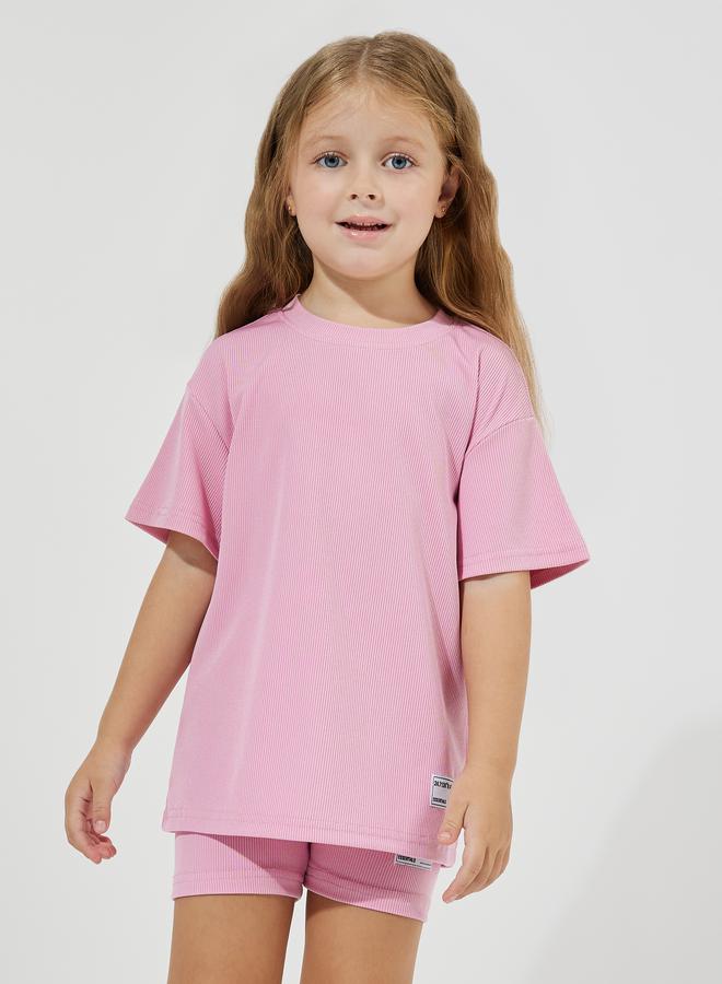 Styli Patch Detail Rib Oversized T-Shirt & Shorts Set  - Image 2