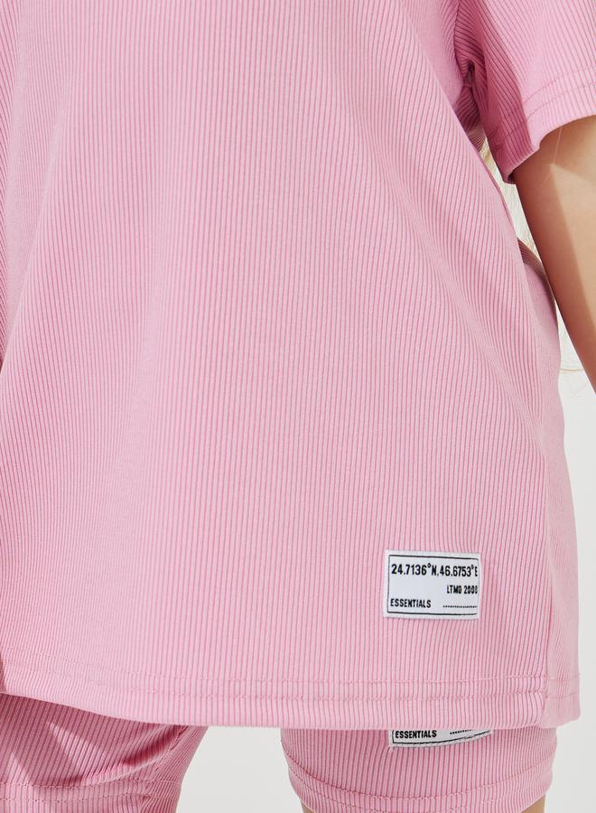 Styli Patch Detail Rib Oversized T-Shirt & Shorts Set  - Image 3