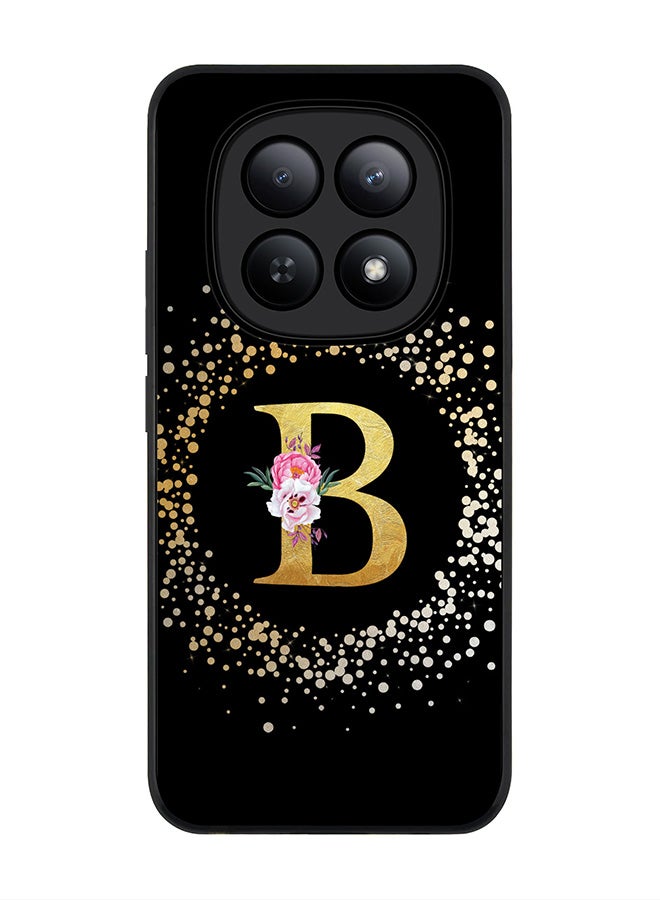 For Xiaomi Redmi Note 15 5G / Poco M8 Case,Slim fit Camera Protection, Shockproof Thin Phone cover  - Custom Monogram Floral - B ( Black )