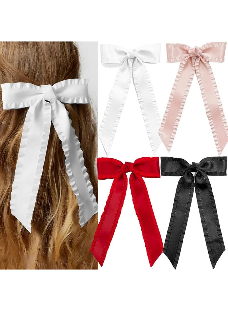 Hair Bows Set, Big Bow Hair Clips for Girls, Aesthetic Ponytail Holders for Women u0026 Teens, Cute Hair‘s Accessories for Daily Wear u0026 Special Occasions, Party (4-Piece, White,Red,Black,Pink) - Image 1