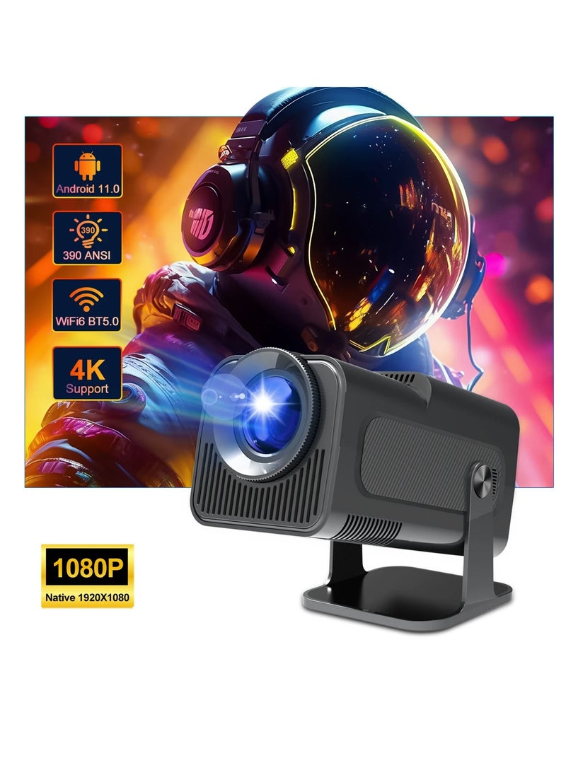 Furtey - New HY320 Mini Portable Projector Auto Keystone Natvie 1080P 4K Supported 10000 Lumens Smart Projector with WiFi 6 BT 5.0 Screen Adjustment 180 Degree Rotation Built-in Android 11.0 OS - Image 1
