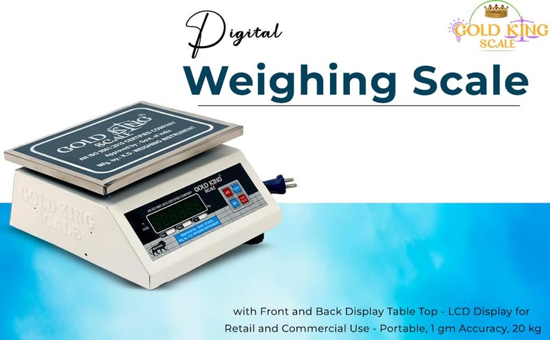 GOLD KING SCALE GOLD KING Digital Weighing Scale 1g Accuracy 20kg Capacity Front Back LCD Display Tabletop Design for Retail Commercial Use Portable White  - Image 3