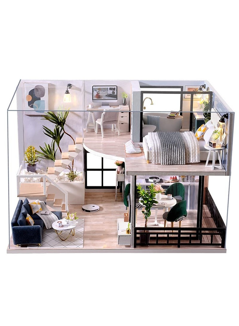 DIY Wooden Dollhouse Kit with Furniture, Dust-Proof Design, and Music Movement - Perfect Creative Room Gift Idea for Valentine's Day! - Image 1