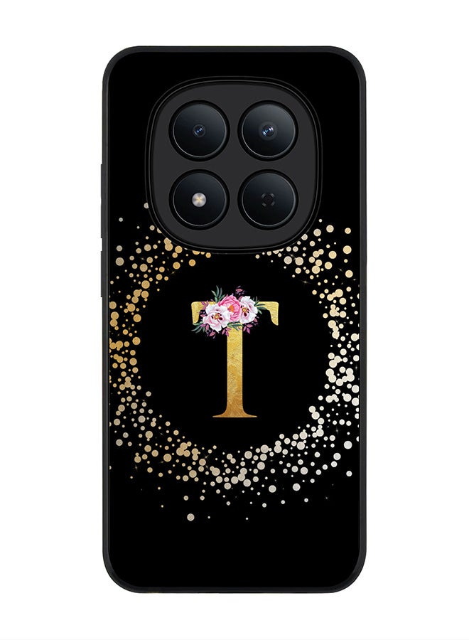 Stylizedd For Xiaomi Redmi Note 15 Pro 5G Case,Slim fit Camera Protection, Shockproof Thin Phone cover  - Custom Monogram Floral - T ( Black ) - Image 1
