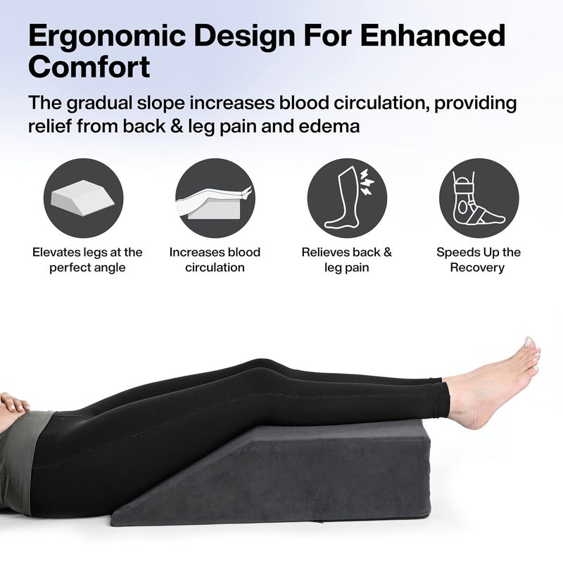 FOVERA Leg Elevator Pillow Leg Elevation Pillow for Leg Hip Knee Pain Relief for Leg Surgery Varicose Veins Fracture Swelling Phlebitis Surgical Recovery 24 x 18 x 6 Inch Dark Grey - Image 2