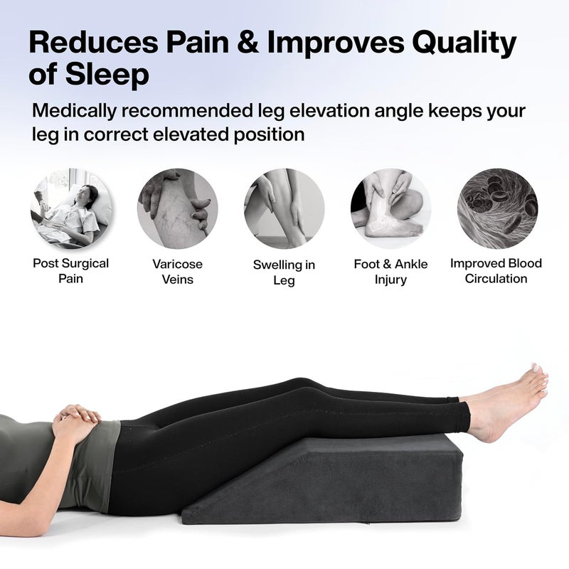 FOVERA Leg Elevator Pillow Leg Elevation Pillow for Leg Hip Knee Pain Relief for Leg Surgery Varicose Veins Fracture Swelling Phlebitis Surgical Recovery 24 x 18 x 6 Inch Dark Grey - Image 4