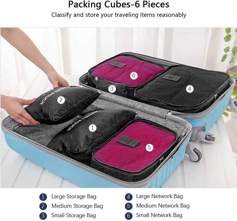 None/Brand None Brand 6 pieces/set travel storage bag-with laundry bags & digital pouch for clothes luggage packing cube organiser suitcase (Black) - Image 4