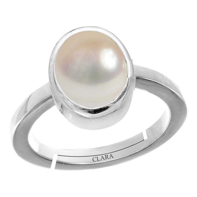 CLARA Pearl Moti 3cts or 3.25ratti Stone Silver Adjustable Ring for Men - Image 1