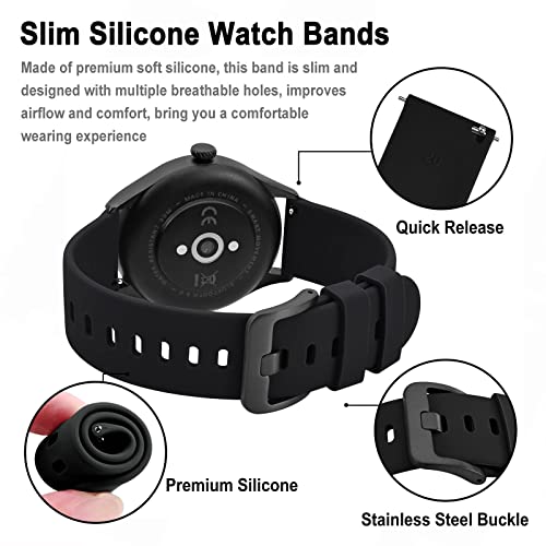 BISONSTRAP Silicone Watch Bands, Slim Watch Straps with Quick Release, 18mm, Black with Black Buckle - Image 4