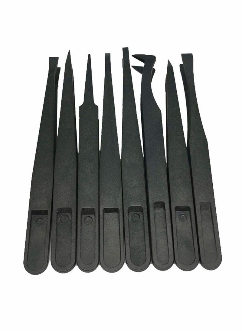 Y&D Tweezers Set, 16 Pcs Black High Precision Tip Static-free Plastic Tweezer for Electronics Industry, Laboratory Work, Jewelry-Making, Craft, Soldering (11-12cm)  - Image 1