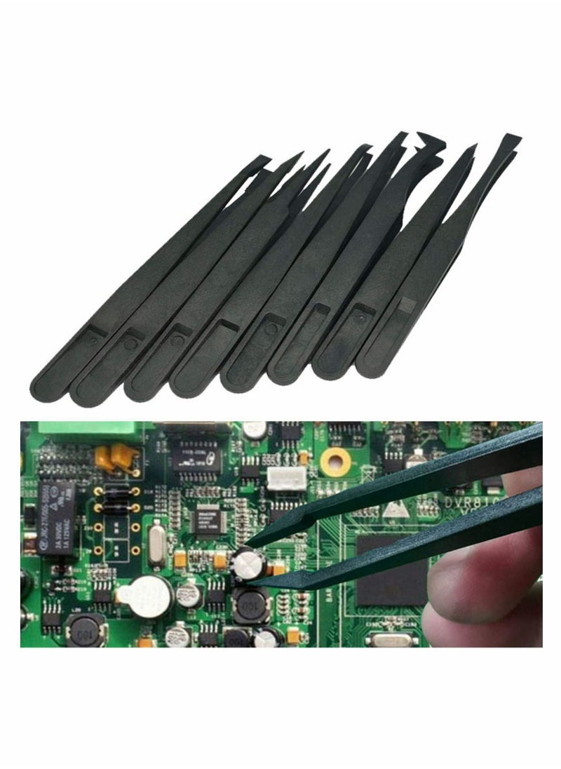 Y&D Tweezers Set, 16 Pcs Black High Precision Tip Static-free Plastic Tweezer for Electronics Industry, Laboratory Work, Jewelry-Making, Craft, Soldering (11-12cm)  - Image 2