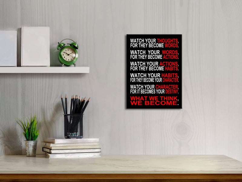 Pyradecor Watch Your Thoughts Motivational Classroom Poster Modern Canvas Prints Wall Art Paintings Ready to Hang for Office Living Room Home Decorations Stretched and Framed Giclee Pictures Artwork - Image 2
