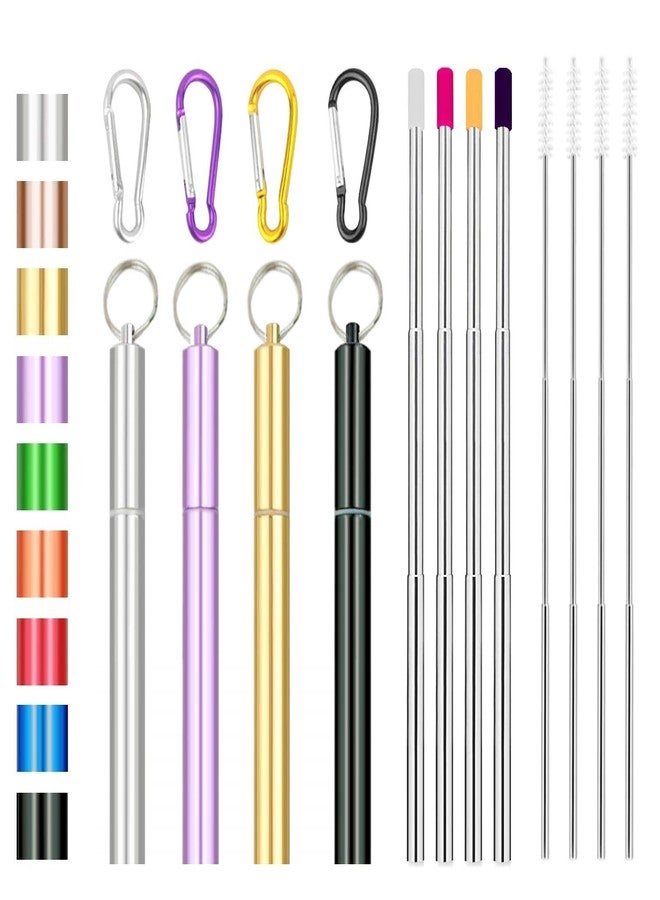 ANAB GI 4 Pack Portable Reusable Metal Straw Collapsible Stainless Steel Drinking Straw Telescopic Straw to Drink Water Smoothie . ?Black & Rose Gold & Blue & Gold? - Image 1