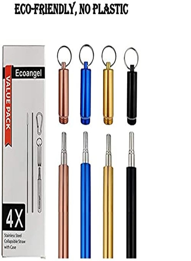 ANAB GI 4 Pack Portable Reusable Metal Straw Collapsible Stainless Steel Drinking Straw Telescopic Straw to Drink Water Smoothie . ?Black & Rose Gold & Blue & Gold? - Image 5
