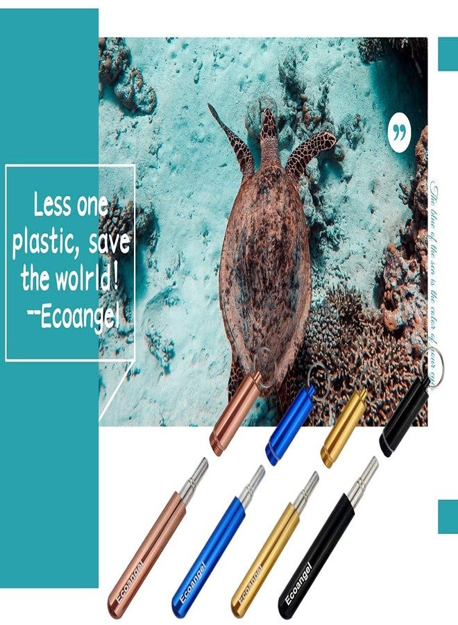 ANAB GI 4 Pack Portable Reusable Metal Straw Collapsible Stainless Steel Drinking Straw Telescopic Straw to Drink Water Smoothie . ?Black & Rose Gold & Blue & Gold? - Image 3