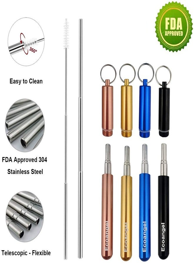 ANAB GI 4 Pack Portable Reusable Metal Straw Collapsible Stainless Steel Drinking Straw Telescopic Straw to Drink Water Smoothie . ?Black & Rose Gold & Blue & Gold? - Image 2