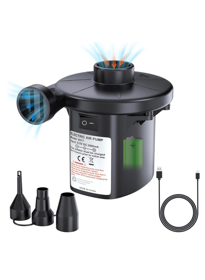 PULIDIKI PULIDIKI Air Pump Electric Air Pump for Inflatables Air Mattress Pump Rechargeable Battery Air Pump with 3 Nozzles Inflator Deflator for Camping Air Mattress Beds, Air Sofa, Boat, Pool Toys  - Image 1