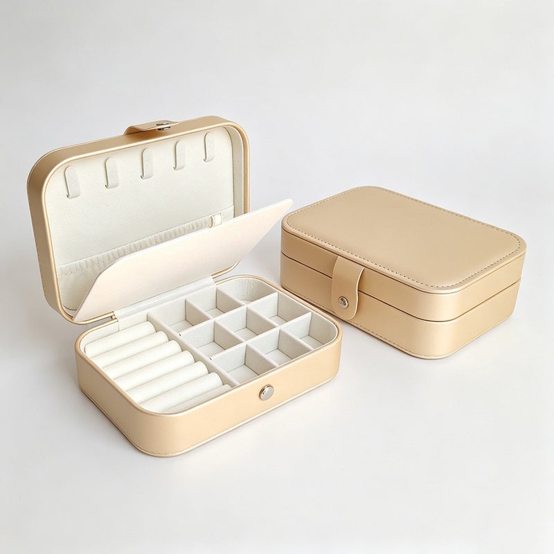Travel-Friendly PU Leather Jewelry Box - Compact, Dustproof, Scratch-Resistant Organizer for Rings, Earrings, and Lipstick