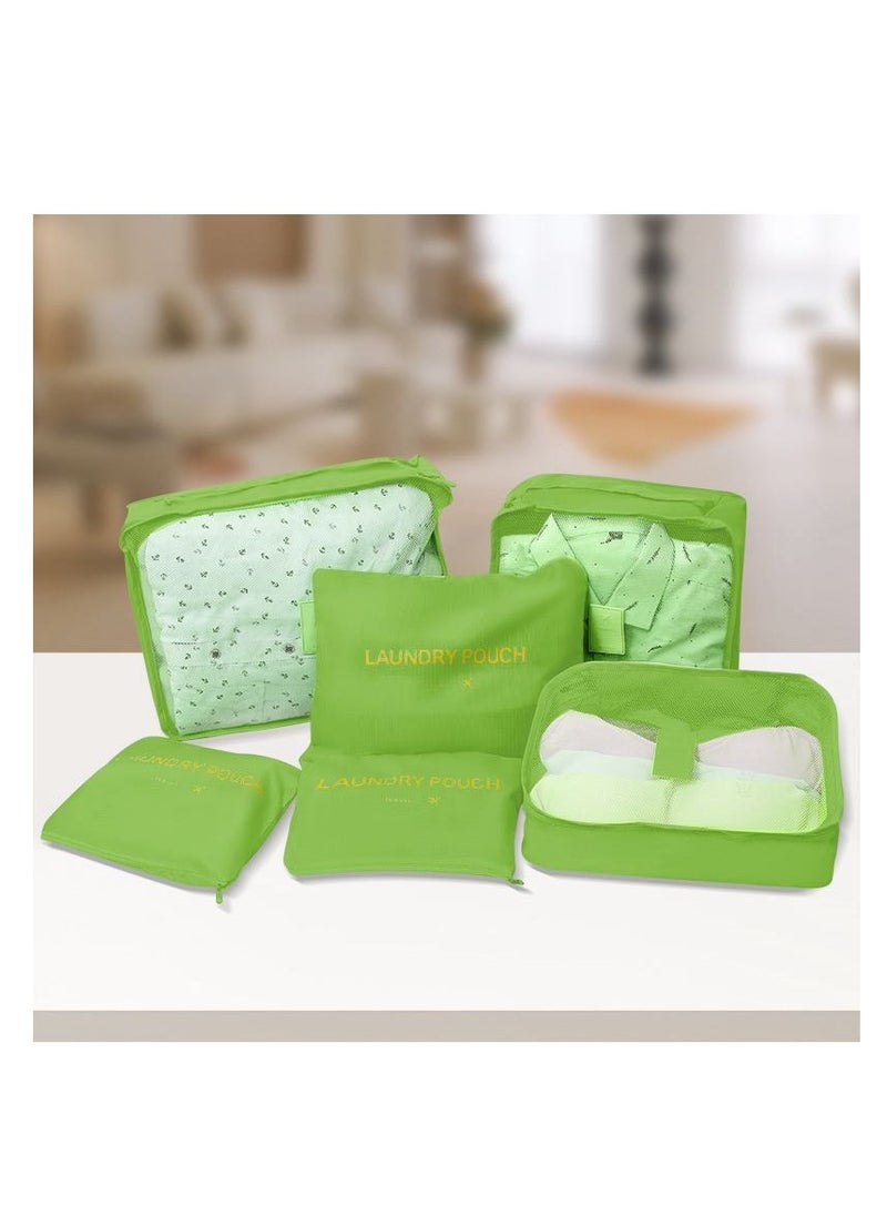 hiwonka - 6 Pack Green Packing Value Set for Travel Luggage Organiser Bag Compression Pouches Clothes Suitcase Packing Organizers Set - Image 1