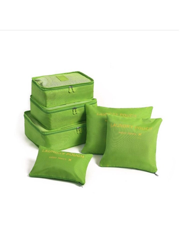 hiwonka - 6 Pack Green Packing Value Set for Travel Luggage Organiser Bag Compression Pouches Clothes Suitcase Packing Organizers Set - Image 1