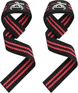 BEAST RAGE Lifting Wrist Straps for Weightlifting, Straps Gym Grip Power Workouts Lifting Straps Padded Neoprene & Premium Cotton Men Women, Deadlift Bodybuilding Exercise Lifting Straps (Black/Red) - Image 1
