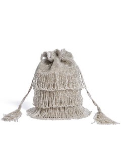 Hand Embellished Vintage Inspired Tassel Bucket Pouch Clutch Purse Bag Silver Wedding Bridal Bridesmaids 1920s Great Gatsby Flapper Art Deco