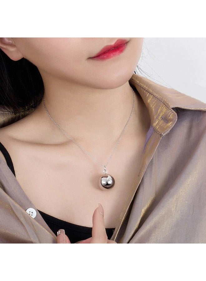 H&Beautimer 925 Sterling Silver Necklace for Men Women Silver Round Bead Pendant Small Bell Necklace Fashion Jewelry Gift for Women Wife Mom Girlfriend Girls Bead Chain 18-34 Inch, 22 inch, Sterling - Image 2