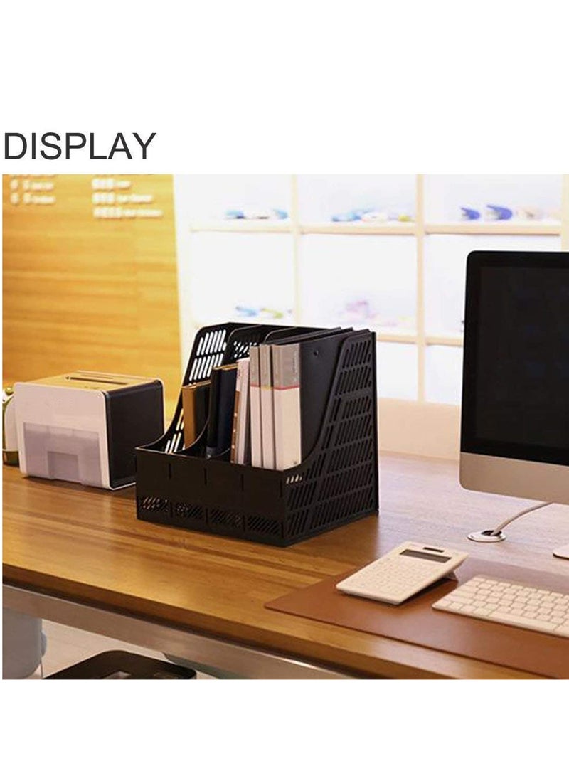 4 Sections Mesh File Shelf Desktop File Rack Paper Book Holder Document Tray Organizer Storage Box for School Office Supplies Home Office Organization - Image 3