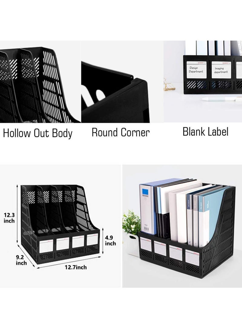 4 Sections Mesh File Shelf Desktop File Rack Paper Book Holder Document Tray Organizer Storage Box for School Office Supplies Home Office Organization - Image 4