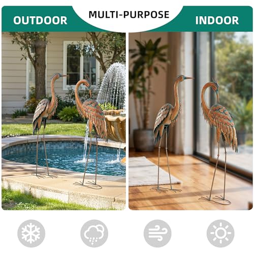 Ultym 45.3" Tall Extra Large Metal Crane Decor, Handcrafted Distressed Bronze Heron Sculpture with 4-Piece Secure Ground Stakes, Vintage Charm Outdoor Garden Statue Yard Art for Patio & Backyard Decor - Image 5