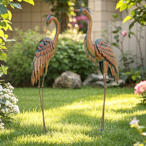 Ultym 45.3" Tall Extra Large Metal Crane Decor, Handcrafted Distressed Bronze Heron Sculpture with 4-Piece Secure Ground Stakes, Vintage Charm Outdoor Garden Statue Yard Art for Patio & Backyard Decor - Image 2