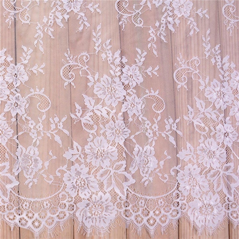 Zthread 3 Yards French Eyelash Lace Fabric Floral Embroidered Lace Fabric for Clothes Wedding Dress Sewing Home Decor (59"W x 3 Yards, White) - Image 1