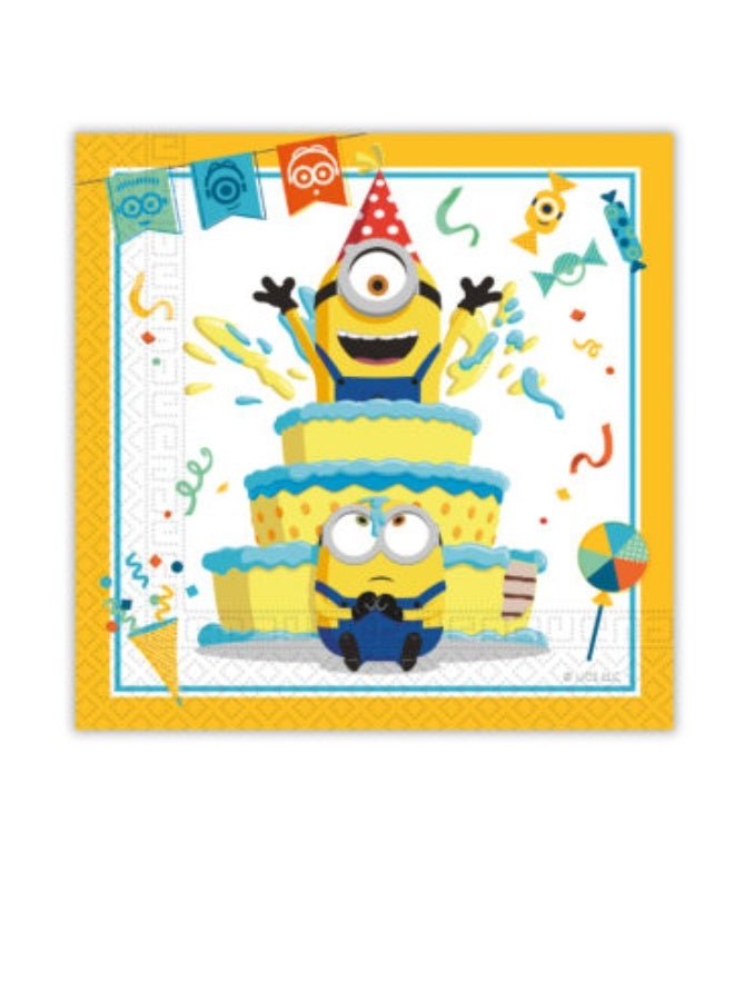 Ciao FSC Paper Napkins Minions Rise of Gru 33x33 cm – Pack of 20 Eco-Friendly Party Napkins – Fun Minions Design for Kids Birthday & Themed Celebrations - Image 1