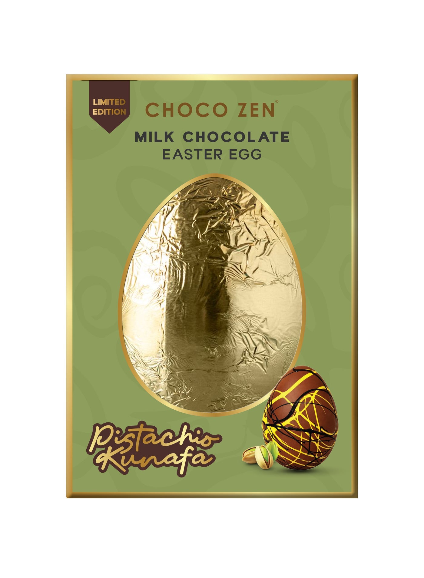 Choco Zen Dubai Pistachio Kunafa Milk Chocolate Easter Egg (260g) – Premium Creamy Milk Chocolate with Pistachio
