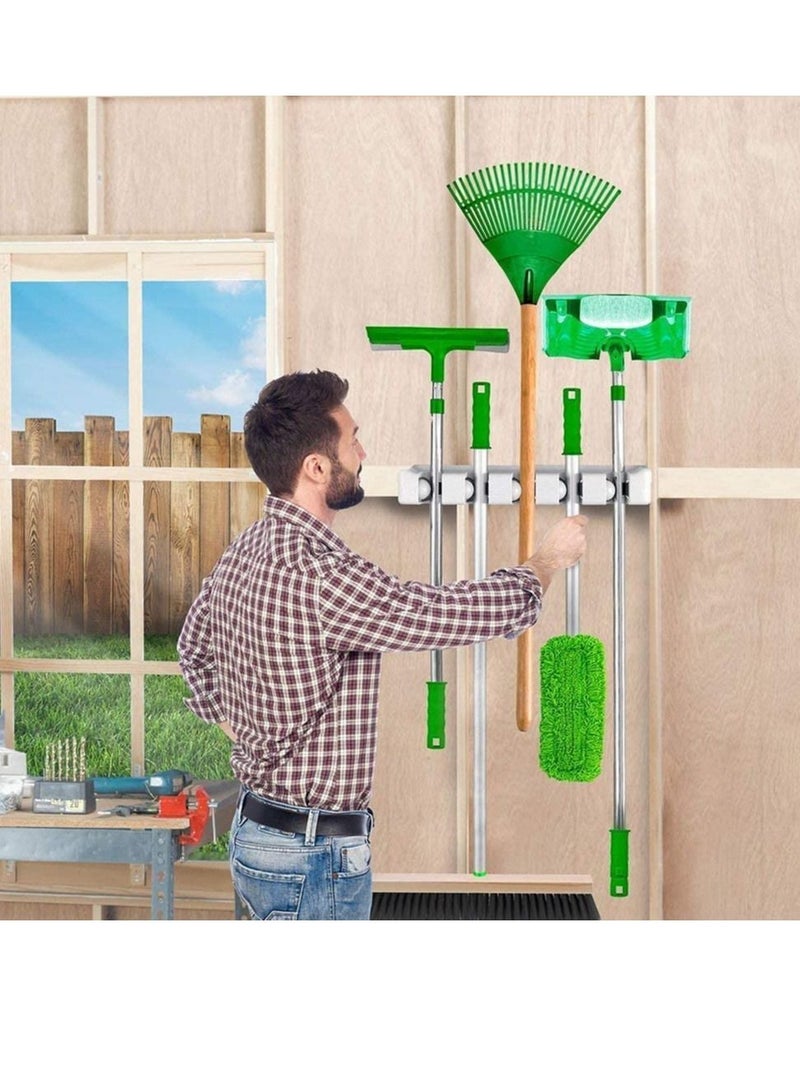 Mop Broom Holder, Garden Tools Wall Mounted Commercial Organizer Saving Space Storage Rack For Kitchen Garden And Garage,Laundry Offices5 Position With 6 Hooks - Image 3