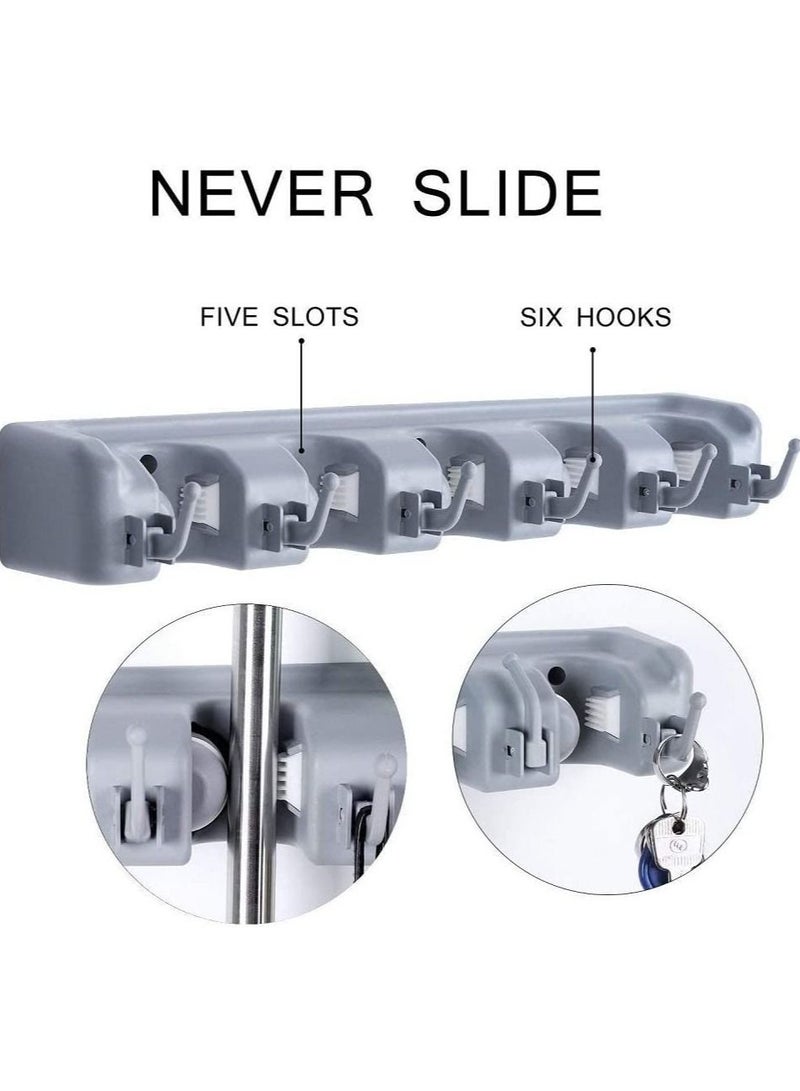 Mop Broom Holder, Garden Tools Wall Mounted Commercial Organizer Saving Space Storage Rack For Kitchen Garden And Garage,Laundry Offices5 Position With 6 Hooks - Image 4