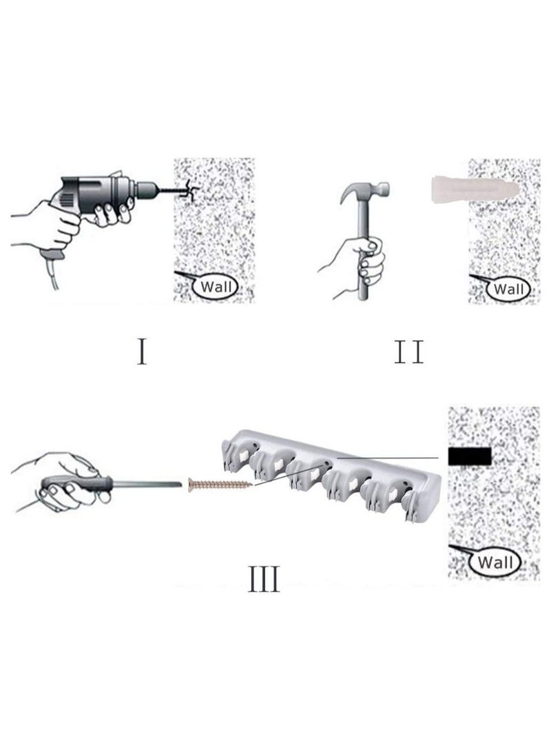 Mop Broom Holder, Garden Tools Wall Mounted Commercial Organizer Saving Space Storage Rack For Kitchen Garden And Garage,Laundry Offices5 Position With 6 Hooks - Image 5