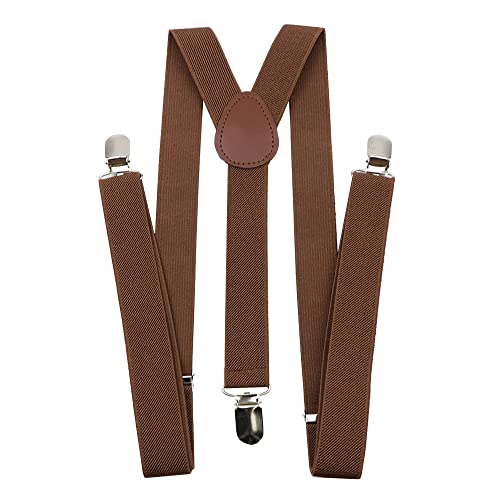 CLOTHERA Adjustable Elastic Y Back Style Suspenders for Men and Women (Light Brown) - Image 1
