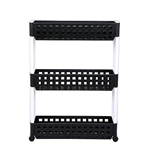 VISHVA 3 Layer Black&White Slim Multipurpose Floor Mount Kitchen Storage Slim Rack,Bathroom and Closet Shelves,with Wheels for Home,Office,Bedroom and Bathroom Plastic Stand - Image 2